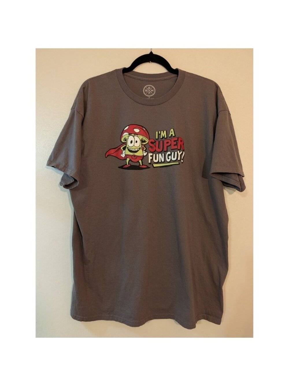 DOM Super Fun‎ Guy Mushroom Graphic T-Shirt Mens XL Charcoal Grey Funny Pun Tee